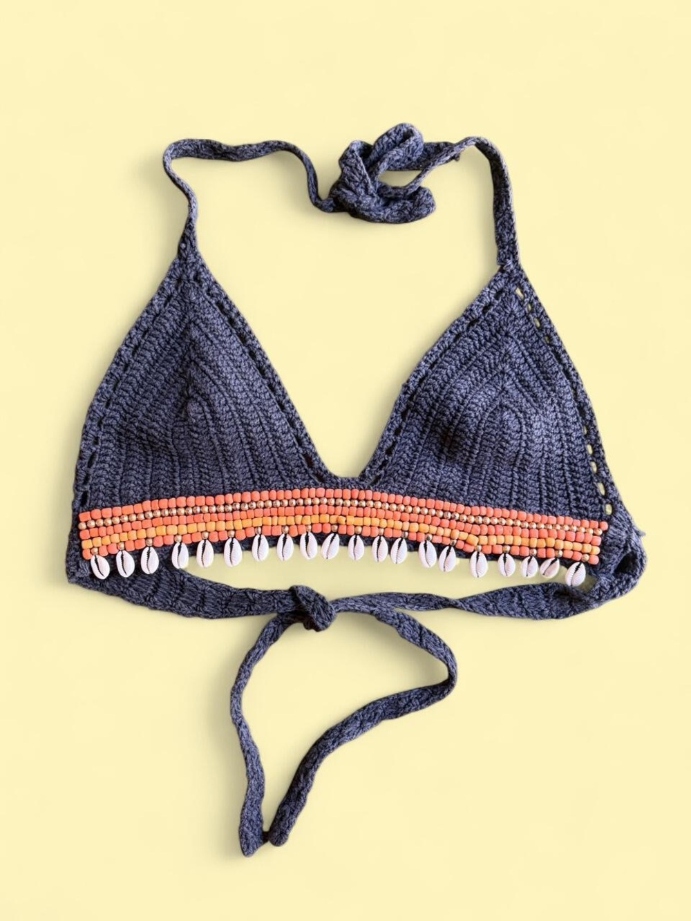 Andi Bagus crochet shell beaded bikini top boho black orange white